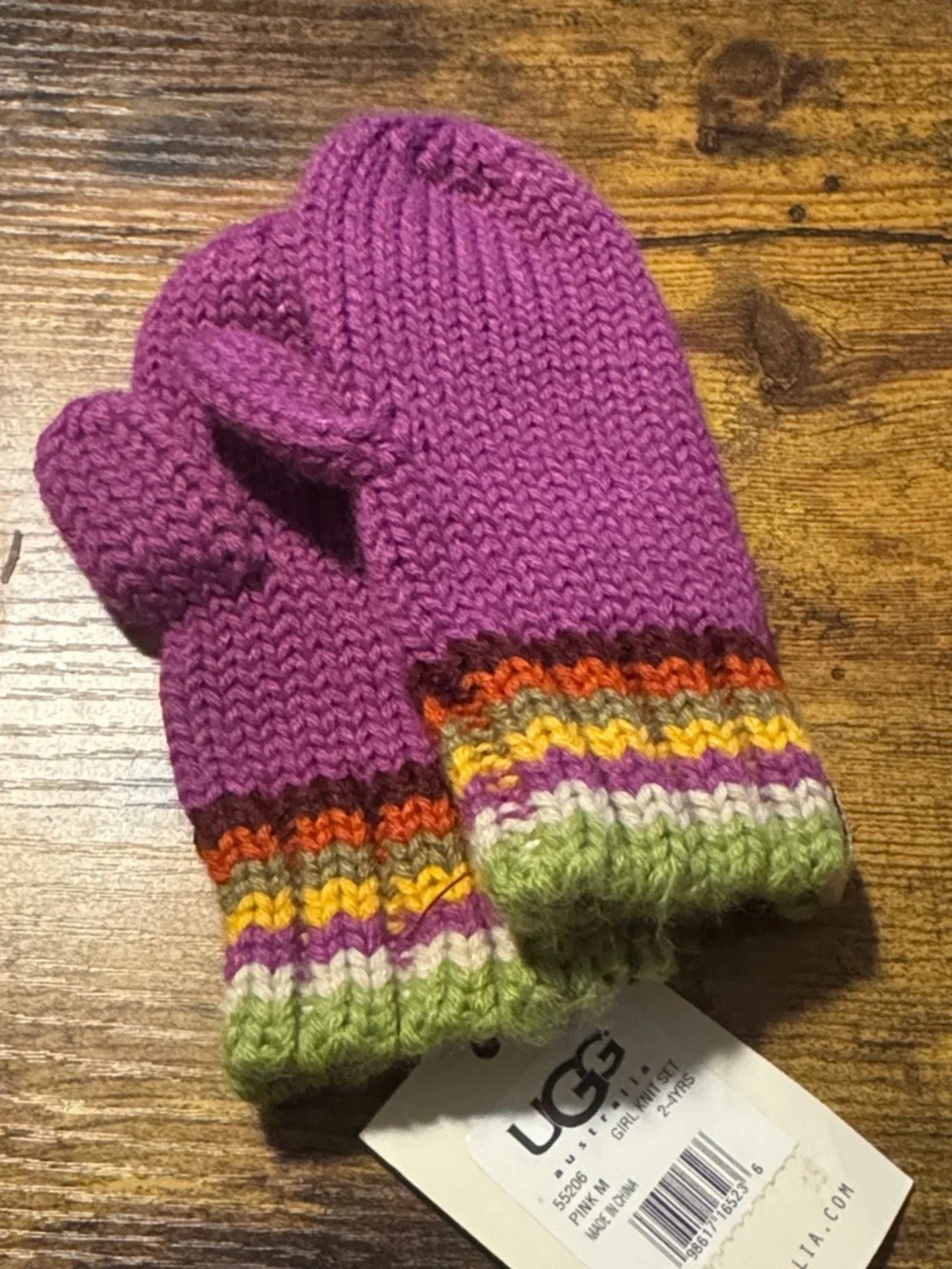 UGG Multicolor Knit Beanie and Mittens Set - Purple, Green, Yellow, Orange